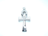 Egyptian Ankh Cross Pendant Pearl Necklace Silver Charm Holds Gem Jewelry AOS