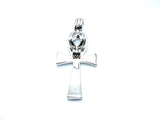 Egyptian Ankh Cross Pendant Pearl Necklace Silver Charm Holds Gem Jewelry AOS