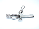 Egyptian Ankh Cross Pendant Pearl Necklace Silver Charm Holds Gem Jewelry AOS