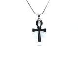 Egyptian Ankh Cross Pendant Pearl Necklace Silver Charm Holds Gem Jewelry AOS