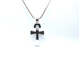 Egyptian Ankh Cross Pendant Pearl Necklace Silver Charm Holds Gem Jewelry AOS
