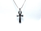 Egyptian Ankh Cross Pendant Pearl Necklace Silver Charm Holds Gem Jewelry AOS