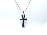 Egyptian Ankh Cross Pendant Pearl Necklace Silver Charm Holds Gem Jewelry AOS