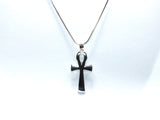 Egyptian Ankh Cross Pendant Pearl Necklace Silver Charm Holds Gem Jewelry AOS