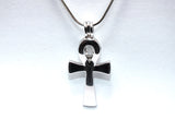 Egyptian Ankh Cross Pendant Pearl Necklace Silver Charm Holds Gem Jewelry AOS