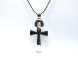 Egyptian Ankh Cross Pendant Pearl Necklace Silver Charm Holds Gem Jewelry AOS