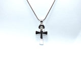 Egyptian Ankh Cross Pendant Pearl Necklace Silver Charm Holds Gem Jewelry AOS