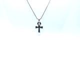 Egyptian Ankh Cross Pendant Pearl Necklace Silver Charm Holds Gem Jewelry AOS