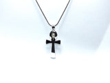 Egyptian Ankh Cross Pendant Pearl Necklace Silver Charm Holds Gem Jewelry AOS