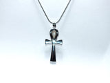 Egyptian Ankh Cross Pendant Pearl Necklace Silver Charm Holds Gem Jewelry AOS