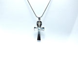 Egyptian Ankh Cross Pendant Pearl Necklace Silver Charm Holds Gem Jewelry AOS