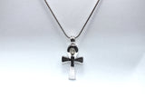 Egyptian Ankh Cross Pendant Pearl Necklace Silver Charm Holds Gem Jewelry AOS