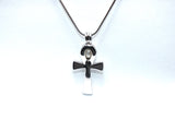 Egyptian Ankh Cross Pendant Pearl Necklace Silver Charm Holds Gem Jewelry AOS