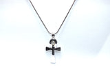 Egyptian Ankh Cross Pendant Pearl Necklace Silver Charm Holds Gem Jewelry AOS