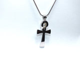 Egyptian Ankh Cross Pendant Pearl Necklace Silver Charm Holds Gem Jewelry AOS