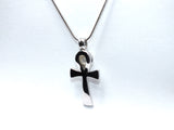 Egyptian Ankh Cross Pendant Pearl Necklace Silver Charm Holds Gem Jewelry AOS