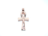 Egyptian Ankh Cross Pendant Pearl Necklace Rose Gold Charm Holds Gem Jewelry AOS