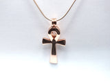 Egyptian Ankh Cross Pendant Pearl Necklace Rose Gold Charm Holds Gem Jewelry AOS