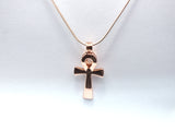 Egyptian Ankh Cross Pendant Pearl Necklace Rose Gold Charm Holds Gem Jewelry AOS