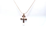 Egyptian Ankh Cross Pendant Pearl Necklace Rose Gold Charm Holds Gem Jewelry AOS
