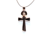 Egyptian Ankh Cross Pendant Pearl Necklace Rose Gold Charm Holds Gem Jewelry AOS