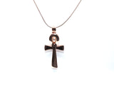 Egyptian Ankh Cross Pendant Pearl Necklace Rose Gold Charm Holds Gem Jewelry AOS