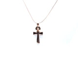 Egyptian Ankh Cross Pendant Pearl Necklace Rose Gold Charm Holds Gem Jewelry AOS