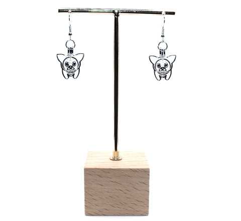 Cute Pig Piglet Earrings White Pearls Charm Locket Silver Animal Jewelry AOS