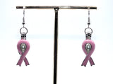 Pink Awareness Ribbons Earrings With White Pearls Charm Locket Horse Silver Jewelry AOS