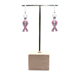 Pink Awareness Ribbons Earrings With White Pearls Charm Locket Horse Silver Jewelry AOS
