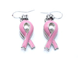 Pink Awareness Ribbons Earrings With White Pearls Charm Locket Horse Silver Jewelry AOS