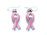 Pink Awareness Ribbons Earrings With White Pearls Charm Locket Horse Silver Jewelry AOS