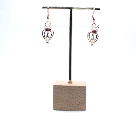 Rose Gold Queen Crown Earrings With White Pearls Charm Locket Rose Gold Jewelry AOS