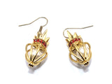 Gold Queen Crown Earrings With White Pearls Charm Locket Rose Gold Jewelry AOS