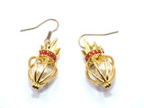 Gold Queen Crown Earrings With White Pearls Charm Locket Rose Gold Jewelry AOS