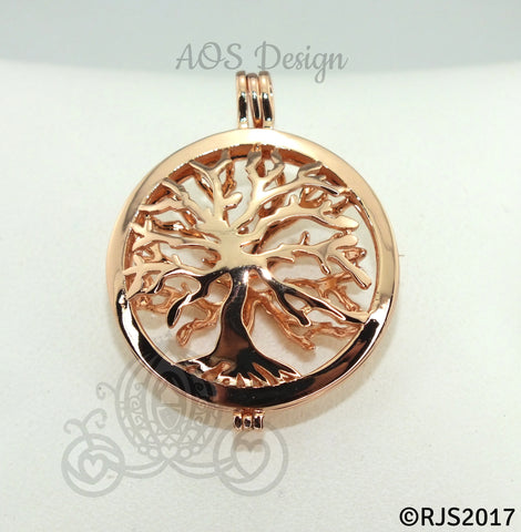 Family Tree Pearl Cage Necklace Rose Gold Plated Locket Charm Tree of Life Mother