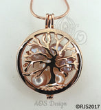 Family Tree Pearl Cage Necklace Rose Gold Plated Locket Charm Tree of Life Mother
