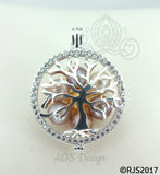 Family Tree Pearl Cage Necklace Bright Silver Plated Locket Crystal Accents Charm Tree of Life Mother