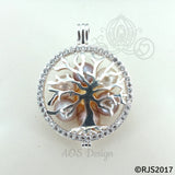Family Tree Pearl Cage Necklace Bright Silver Plated Locket Crystal Accents Charm Tree of Life Mother