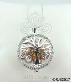 Family Tree Pearl Cage Necklace Bright Silver Plated Locket Crystal Accents Charm Tree of Life Mother