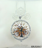 Family Tree Pearl Cage Necklace Bright Silver Plated Locket Crystal Accents Charm Tree of Life Mother