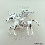 Flying Unicorn Pearl 925 Cage Silver Necklace Pegasus Crystal Pegacorn Alicorn