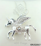 Flying Unicorn Pearl 925 Cage Silver Necklace Pegasus Crystal Pegacorn Alicorn