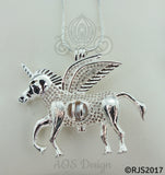 Flying Unicorn Pearl 925 Cage Silver Necklace Pegasus Crystal Pegacorn Alicorn
