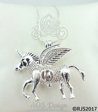 Flying Unicorn Pearl 925 Cage Silver Necklace Pegasus Crystal Pegacorn Alicorn