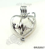 Heartbeat Stethoscope Pearl Cage Necklace Nurse Doctor Medical Professional Silver Plated Locket Charm