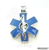 EMS Star of Life Pearl Cage Necklace Emblem Rod of Asclepius Silver Plated Locket Charm