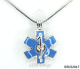 EMS Star of Life Pearl Cage Necklace Emblem Rod of Asclepius Silver Plated Locket Charm