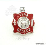 Fire Rescue Pearl Cage Necklace Emblem Ladder Hydrant Hat Silver Plated Locket Charm