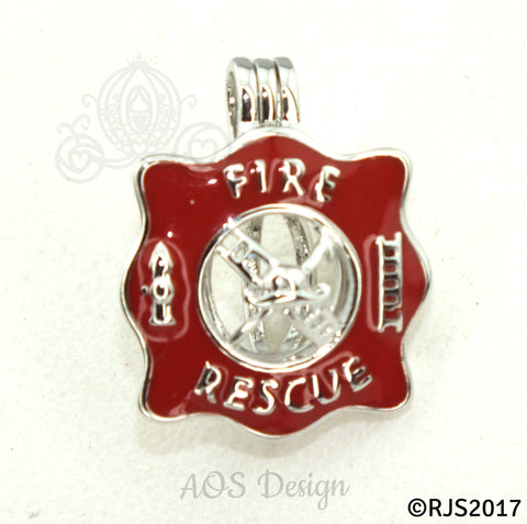 Fire Rescue Pearl Cage Necklace Emblem Ladder Hydrant Hat Silver Plated Locket Charm